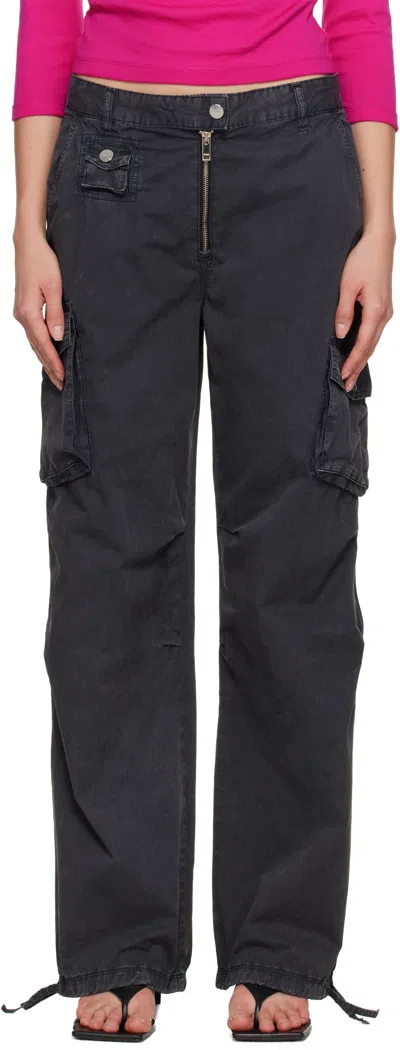 Ganni Black Washed Twill Trousers In Black