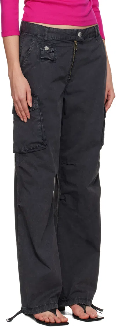 Ganni Black Washed Twill Trousers In Black