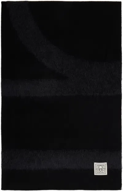 Totême Black Monogram Twill Scarf In Black