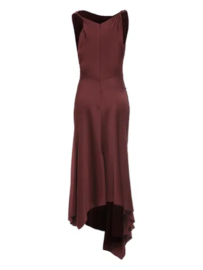 Victoria Beckham Asymmetric Draped Sleeveless Satin Midi Dress In Burgundy