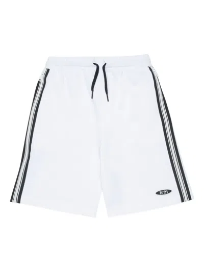N°21 Logo-detail Side-band Shorts In White