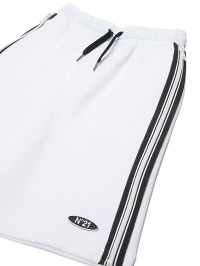 N°21 Logo-detail Side-band Shorts In White
