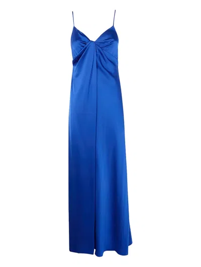 Ralph Lauren Twist-front Sleeveless Gown Dress In Blue