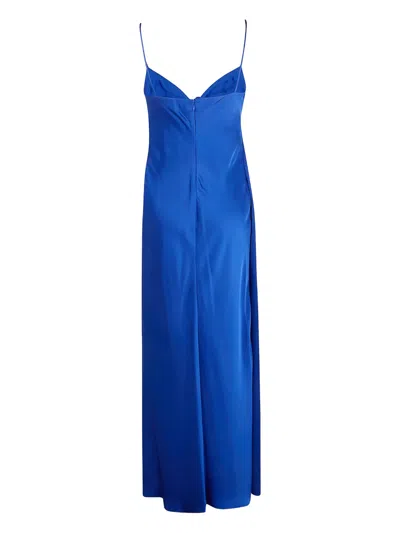 Ralph Lauren Twist-front Sleeveless Gown Dress In Blue