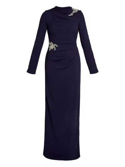 Erdem Embellished Long-sleeve Gown In Blue