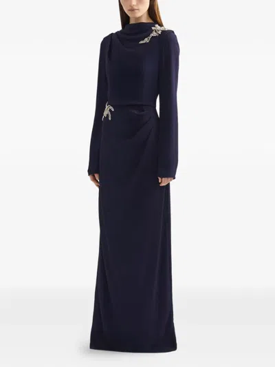 Erdem Embellished Long-sleeve Gown In Blue
