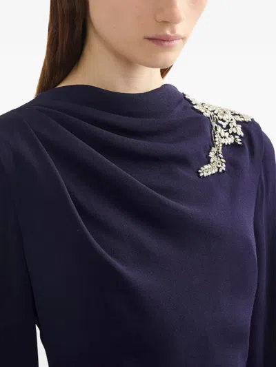 Erdem Embellished Long-sleeve Gown In Blue