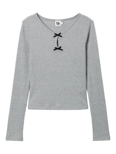 B+ab Bow-detail Ribbed-knit Top In Gray