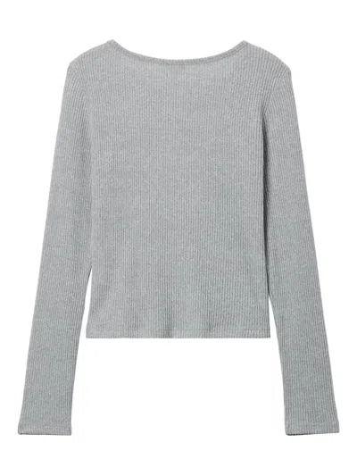 B+ab Bow-detail Ribbed-knit Top In Gray