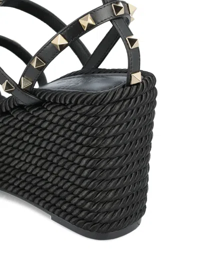 Valentino 95mm Studded Ankle-strap Wedge Sandals In Black