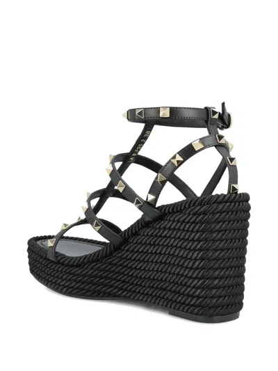 Valentino 95mm Studded Ankle-strap Wedge Sandals In Black