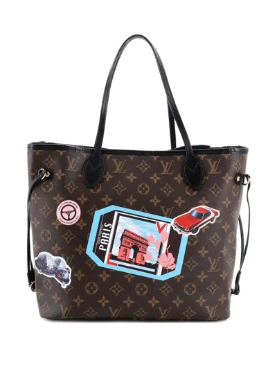 Pre-owned Louis Vuitton Neverfull Nm Limited Edition World Tour Monogram Canvas Mm Tote Bag In Brown