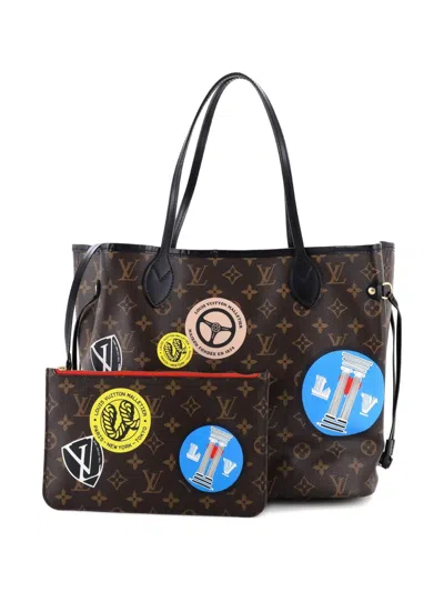 Pre-owned Louis Vuitton Neverfull Nm Limited Edition World Tour Monogram Canvas Mm Tote Bag In Brown