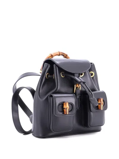 Pre-owned Gucci Bamboo Leather Small Backpack In Black