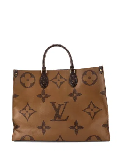 Pre-owned Louis Vuitton Onthego Reverse Monogram Giant Gm Tote Bag In Brown