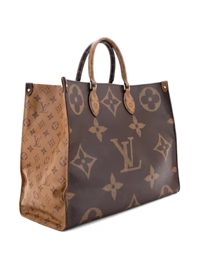 Pre-owned Louis Vuitton Onthego Reverse Monogram Giant Gm Tote Bag In Brown