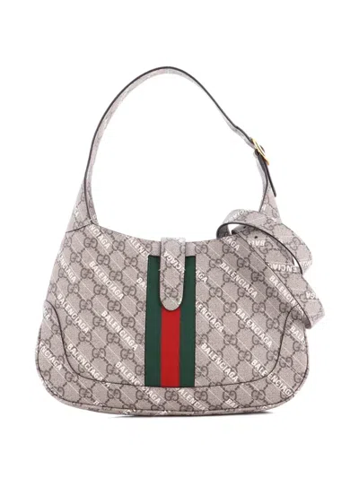 Pre-owned Gucci X Balenciaga The Hacker Project Jackie 1961 Gg Coated Canvas Small Hobo Bag In Brown
