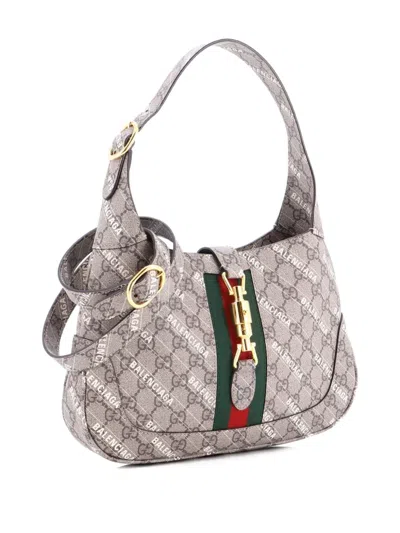 Pre-owned Gucci X Balenciaga The Hacker Project Jackie 1961 Gg Coated Canvas Small Hobo Bag In Brown