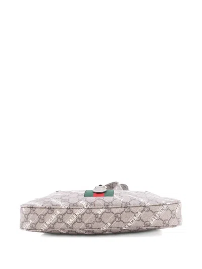 Pre-owned Gucci X Balenciaga The Hacker Project Jackie 1961 Gg Coated Canvas Small Hobo Bag In Brown