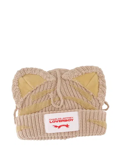 Charles Jeffrey Loverboy Ears-detail Logo-label Beanie Hat In Neutral