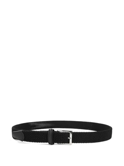 Kiton Adjustable Braided Leather Belt With Silver Buckle In Black