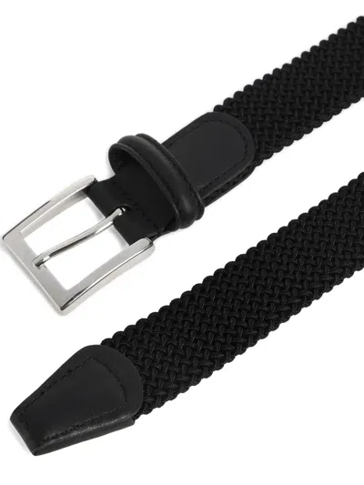 Kiton Adjustable Braided Leather Belt With Silver Buckle In Black