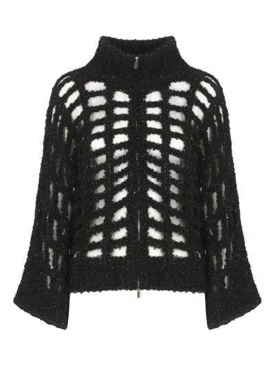 Peserico Perforated Zip Sweater In Black