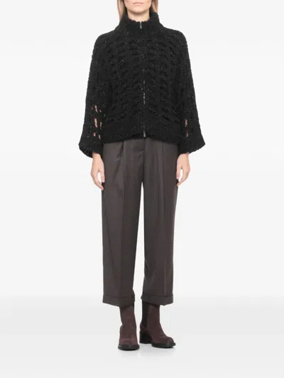 Peserico Perforated Zip Sweater In Black