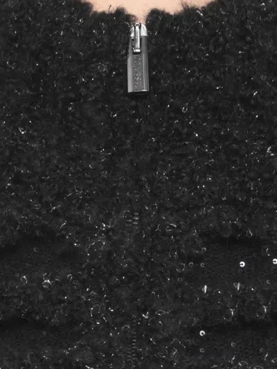 Peserico Perforated Zip Sweater In Black