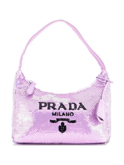 Pre-owned Prada Re-edition 2000 Sequins Mini Hobo Bag In Purple