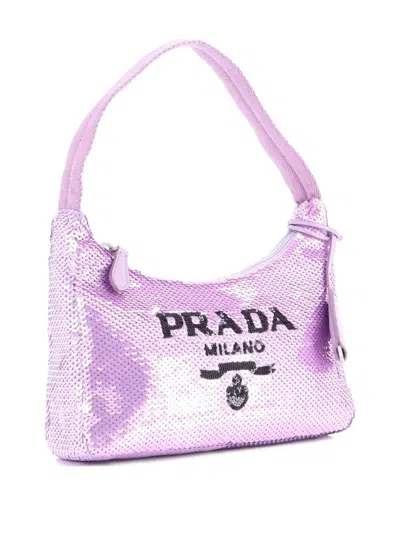 Pre-owned Prada Re-edition 2000 Sequins Mini Hobo Bag In Purple