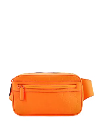 Pre-owned Gucci Front Zip Gg Rubber Effect Leather Belt Bag In Orange