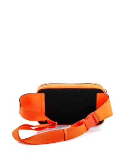 Pre-owned Gucci Front Zip Gg Rubber Effect Leather Belt Bag In Orange