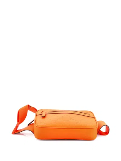 Pre-owned Gucci Front Zip Gg Rubber Effect Leather Belt Bag In Orange
