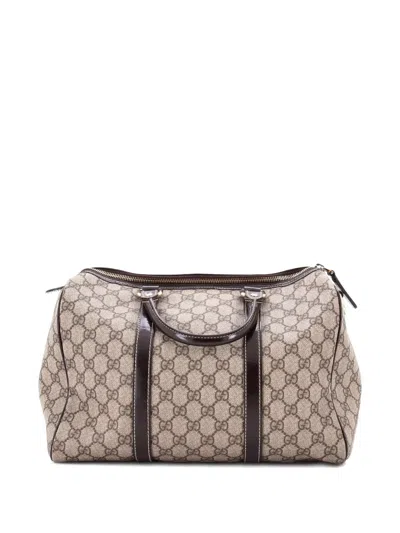 Pre-owned Gucci Joy Boston Bag Gg Coated Canvas Medium Satchel In Brown