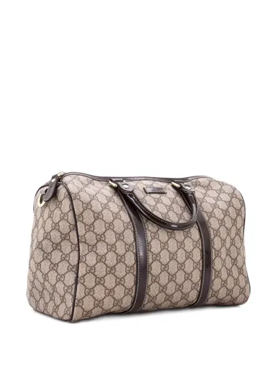 Pre-owned Gucci Joy Boston Bag Gg Coated Canvas Medium Satchel In Brown