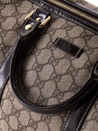 Pre-owned Gucci Joy Boston Bag Gg Coated Canvas Medium Satchel In Brown