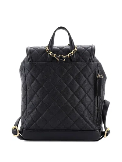 Pre-owned Chanel Filigree Quilted Caviar Large Backpack In Black