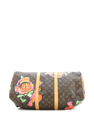 Pre-owned Louis Vuitton Keepall Bag Limited Edition Monogram Roses 50 Satchel In Brown
