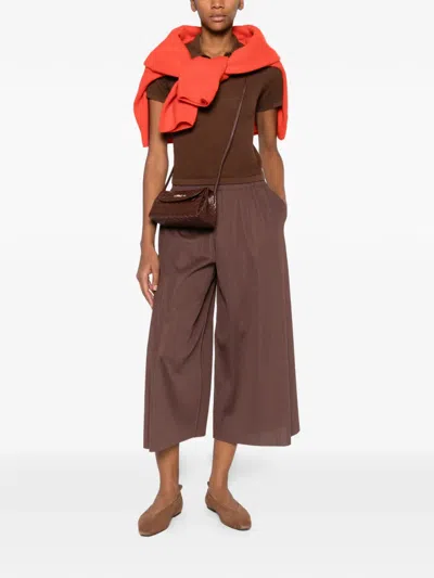 Issey Miyake Pleated Cropped Trousers In Brown