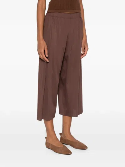 Issey Miyake Pleated Cropped Trousers In Brown