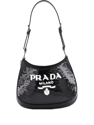 Pre-owned Prada Cleo Sequins Small Shoulder Bag In Black