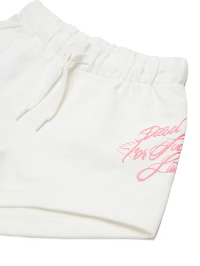 Diesel Pedim Drawstring-fasteninh Cotton Shorts In White