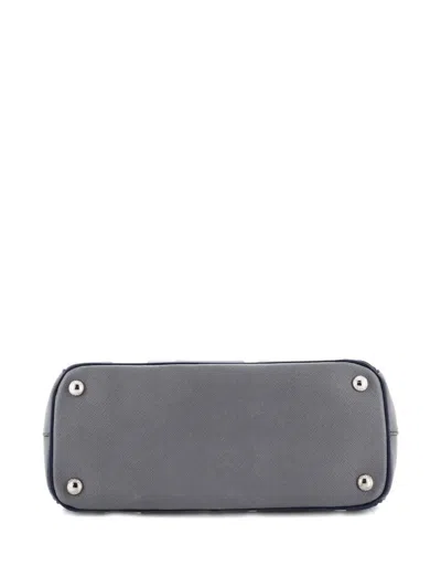 Pre-owned Prada Double Zip Lux Striped Saffiano Leather Small Tote Bag In Blue