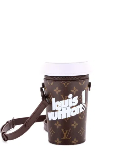 Pre-owned Louis Vuitton Coffee Cup Convertible Pouch Everyday Signature Vintage Monogram Canvas Crossbody Bag In Brown