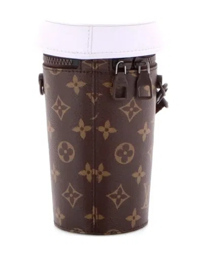 Pre-owned Louis Vuitton Coffee Cup Convertible Pouch Everyday Signature Vintage Monogram Canvas Crossbody Bag In Brown