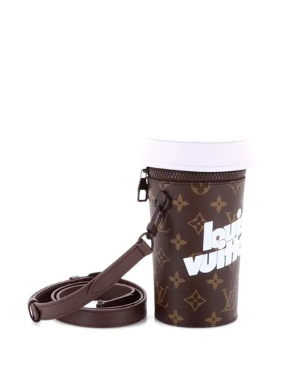 Pre-owned Louis Vuitton Coffee Cup Convertible Pouch Everyday Signature Vintage Monogram Canvas Crossbody Bag In Brown