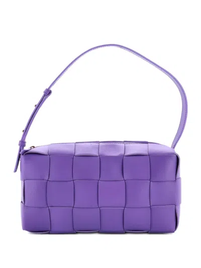 Pre-owned Bottega Veneta Brick Cassette Maxi Intrecciato Leather Shoulder Bag In Purple