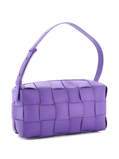 Pre-owned Bottega Veneta Brick Cassette Maxi Intrecciato Leather Shoulder Bag In Purple