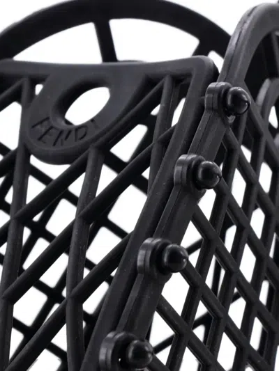 Pre-owned Fendi Ff Logo Stamp Basket Tote Pvc Small Satchel In Black